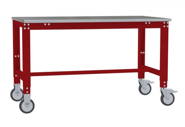 Manuflex Arbeitstisch UNIVERSAL Spezial mobil mit Blechbelagplatte, BxTxH = 1000 x 800 x 752-972 mm, Rubinrot, AU7314.3003
