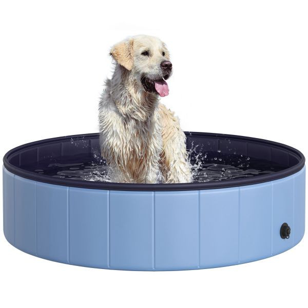 PawHut Hundepool Planschbecken Schwimmbecken Schwimmbad Blau Ø120 x H30 cm, D01-004BU