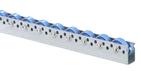 BS Rollen Rollenschiene mit Kunststoffröllchen Durchmesser 48 mm, Teilung 75 mm, 421.001