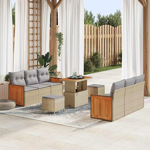vidaXL Garten-Sofa-Set 9-teilig Beige 90 x 55 x 71 cm Poly-Rattan, 3365212