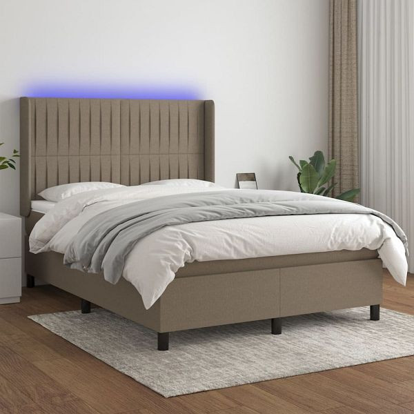 vidaXL Boxspringbett mit Matratze & LED Taupe 140x190 cm Stoff, 3138473