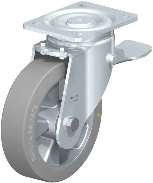 Blickle LH-ALTH 180K-ST-AS Stahlblech-Lenkrolle, Schwerlast-Ausführung, mit Anschraubplatte & Feststeller, Blickle Extrathane®, Grau, 852516