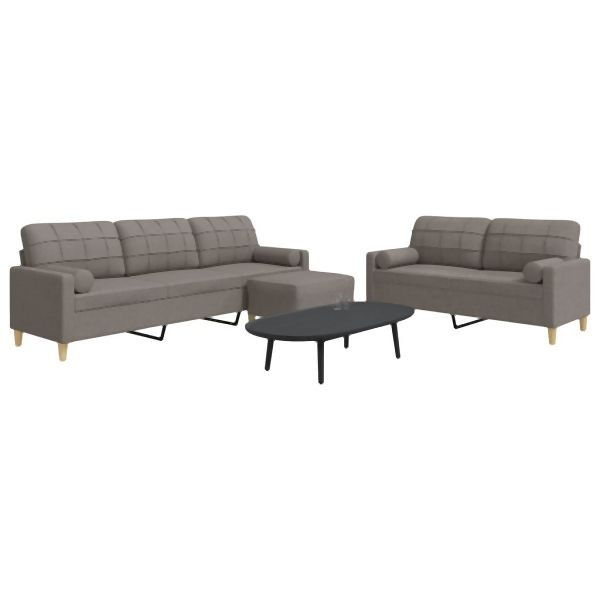 vidaXL 3-tlg. Sofagarnitur mit Fußhocker & Dekokissen Taupe Stoff, 3278350