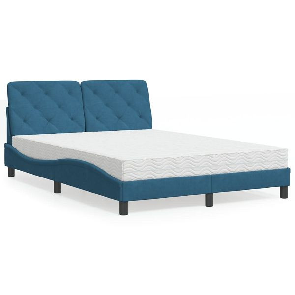 vidaXL Bett mit Matratze Blau 120x200 cm Samt, Füllmaterial: 22D PU-Schaumstoff, 3208650