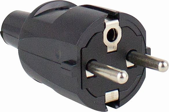 as-Schwabe PVC-Schutzkontakt-Stecker, schwarz doppelter Schutzkontakt, max. Querschnitt 1,5mm², 62222
