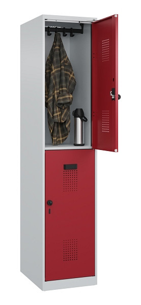 C+P Doppelstöckiger Spind Evolo PLUS, 2 Fächer, 1850x400x500mm, 7035/3003, Drehriegel, 049300-12 S10004