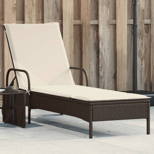 vidaXL Sonnenliege mit Rollen und Auflage Braun Poly Rattan, 368309