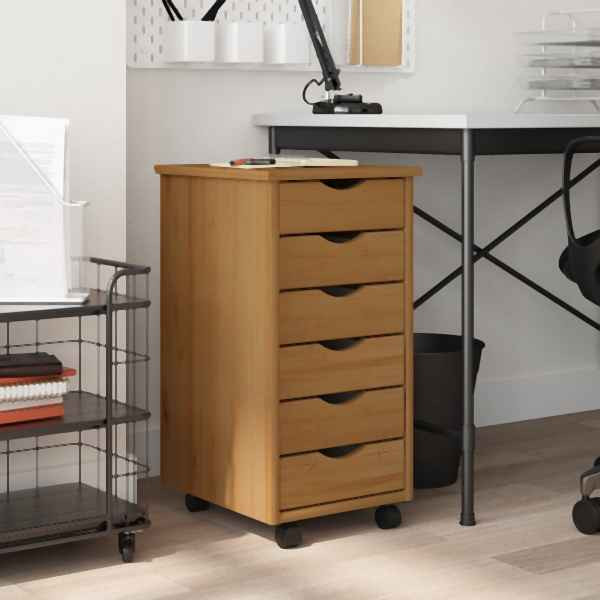 vidaXL Rollschrank mit Schubladen MOSS Honigbraun Massivholz Kiefer, 355888
