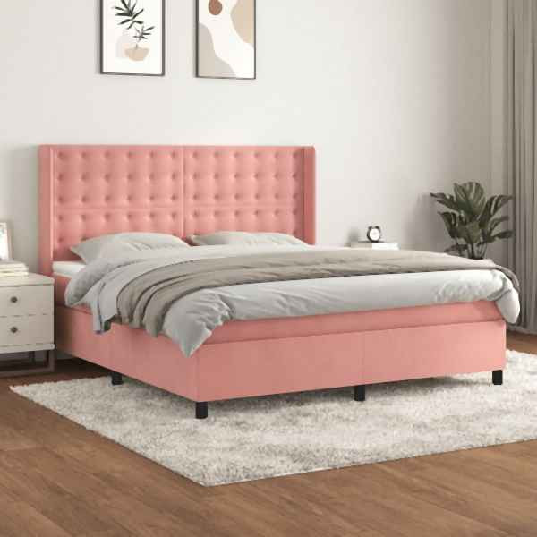 vidaXL Boxspringbett mit Matratze Rosa 180x200 cm Samt, 3132938