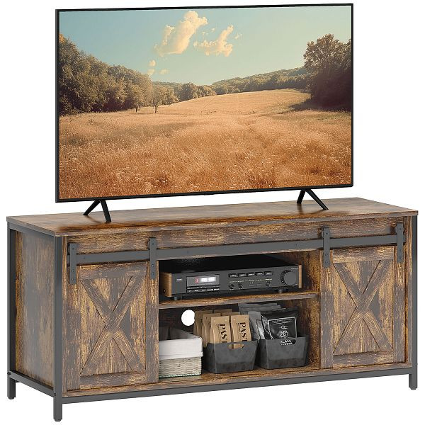 HOMCOM TV Lowboard, Industrial Design, für 60'' TVs, 6 Fächer, 2 Schiebetüren, Braun/Schwarz, 839-404V91RB