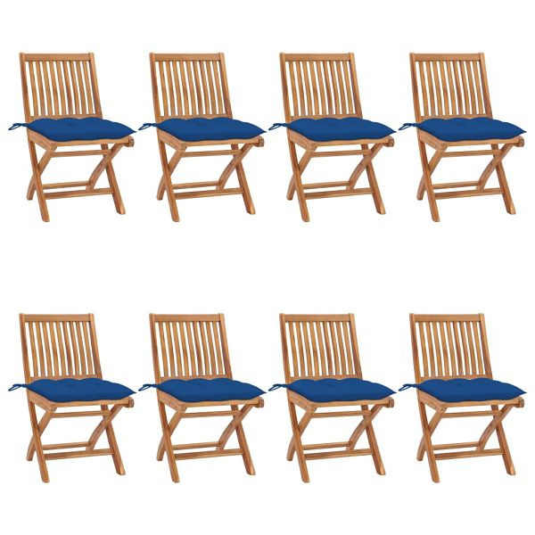 vidaXL Klappbare Gartenstühle mit Kissen 8 Stück Massivholz Teak, 3072886