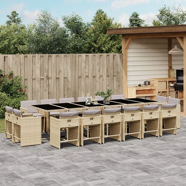 vidaXL 17-teilig Garten-Essgruppe mit Kissen Beigemischung Poly Rattan, 3278015