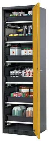 asecos Chemikalienschrank Systema-T CS-56R, Korpus anthrazit, Flügeltüren gelb, 6 Tablarauszüge, 209068