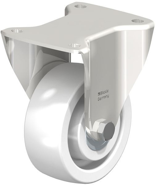 Blickle BKX-SPO 127XK Edelstahl-Schwerlast-Bockrolle mit Anschraubplatte, Polyamid, Weiß, 608885