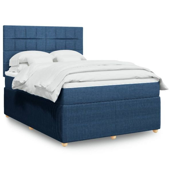 vidaXL Boxspringbett mit Matratze Blau 160x200 cm Stoff, 3292113