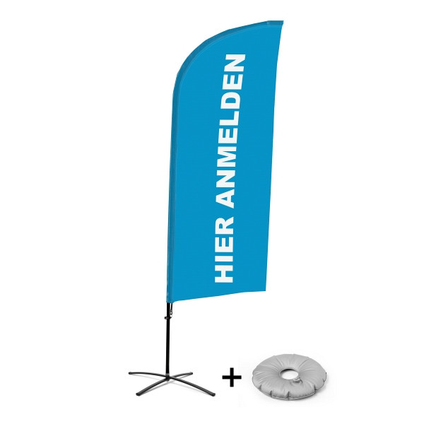 Showdown Displays Beachflag Alu Wind Komplett-Set Hier Anmelden Blau Deutsch Kreuzständer, BFAW310-CB30-WB-I115