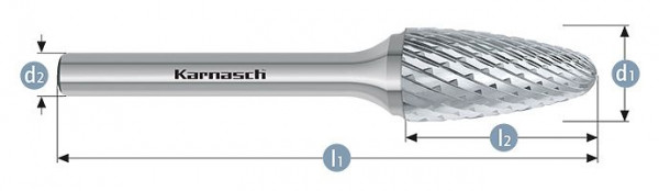 Karnasch Hartmetall-Frässtift unbeschichtet RBF/ HP-6 d1=6 / l2=18 / d2=6 / l1=50mm, VE: 3 Stück, 113054030