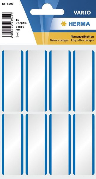HERMA 1903 Namensetiketten weiß/blaue Streifen 54x19 mm ablösbar Acetatseide 16 St., 1903