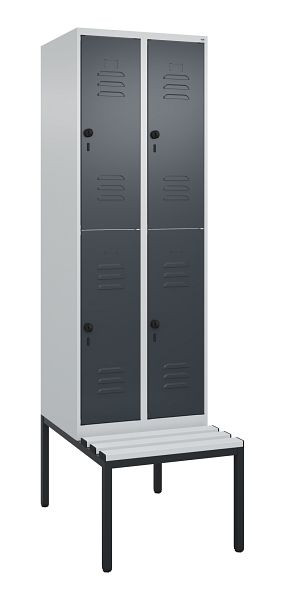 C+P Doppelstöckiger Spind Classic PLUS, 2 Abteile, 2120x600x815mm, 7035/7016, Drehriegel, mit untergebauter Sitzbank, 0803507-20 S10113