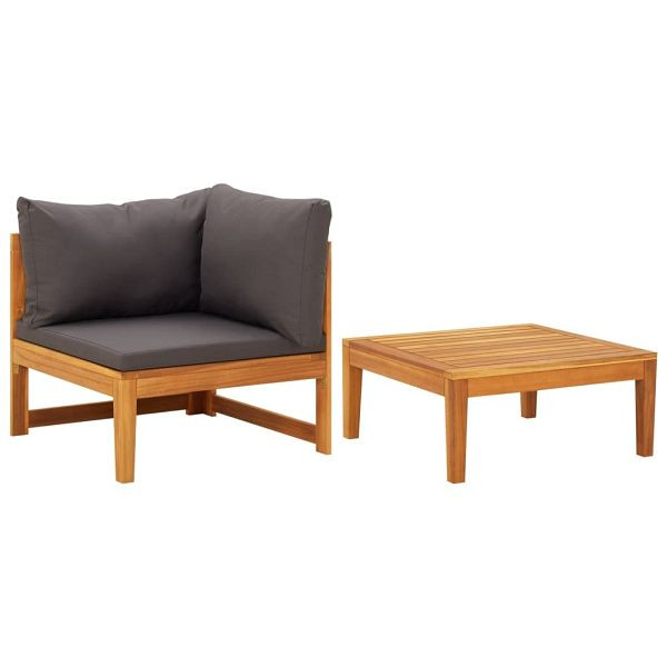 vidaXL 2-teilig Garten-Lounge-Set mit Dunkelgrauen Kissen Akazienholz, 316321