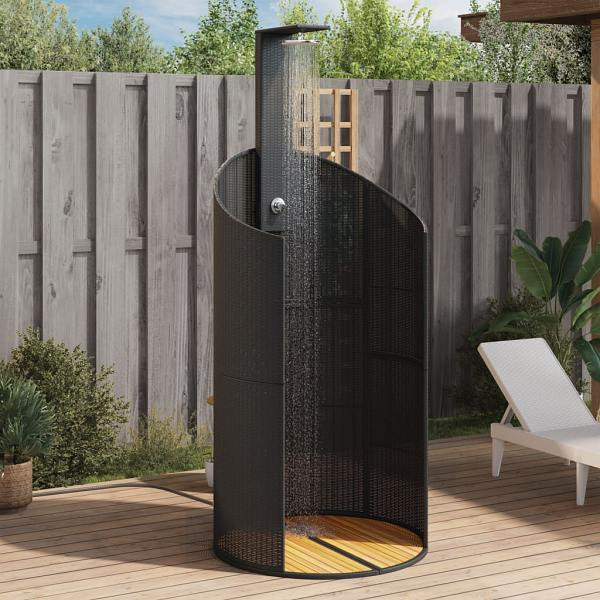 vidaXL Gartendusche Schwarz 100x100x241,5 cm Poly Rattan Akazienholz, UV-beständig, 368212