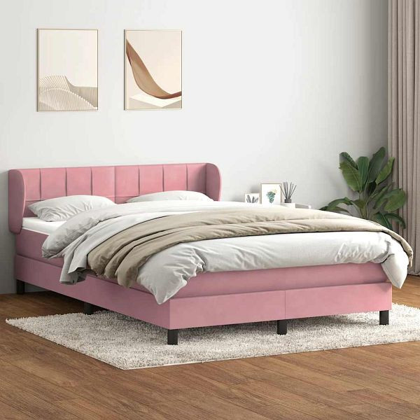 vidaXL Boxspringbett mit Matratze Rosa 140x220 cm Samt, 3317570