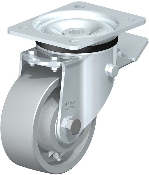 Blickle LK-G 127K-ST Stahlblech-Lenkrolle, schwere Ausführung, mit Anschraubplatte & Feststeller, Guss, Grau, 699918