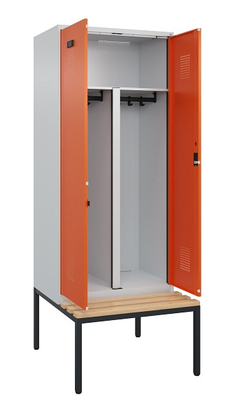 C+P PSA Doppel-Spind Evolo PLUS, Bank, 2 Abteile, 2120x800x815mm, 7035/2004, Zylinderschloss, Sitzfläche Buche-Hartholz, Sitzbank, 0490527-22P S10029