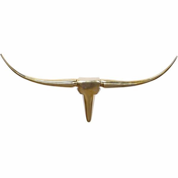 Wohnling Deko Geweih Bull M Gold 100 cm Aluminium Design Hörner, Wanddekoration Stierkopf Horn Modern, WL1.392