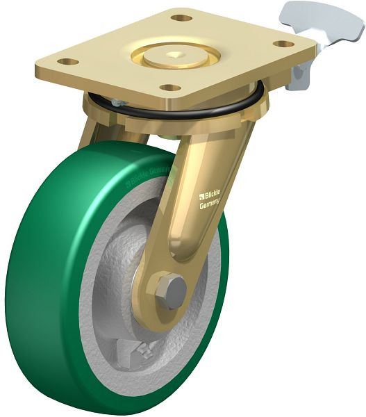 Blickle LS-GST 160K-RI4 Stahlgeschweißte Schwerlast-Lenkrolle, schwere Drehkranz-Ausführung, Blickle Softhane®, Grün, 852425