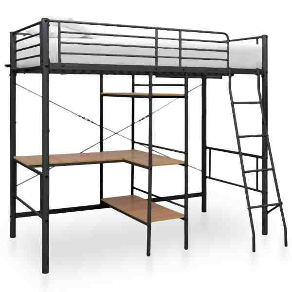 vidaXL Etagenbett mit Tischrahmen Grau Metall 90x200 cm, 287908