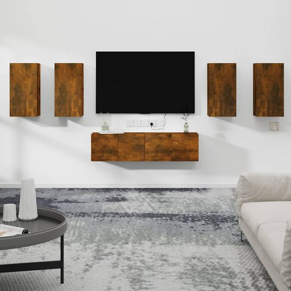 vidaXL 6-teilig TV-Schrank-Set Räuchereiche Holzwerkstoff, 3120263