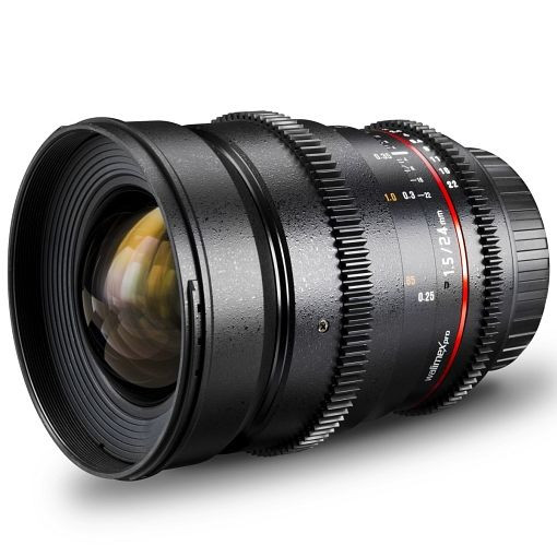 Walimex pro 24/1,5 Objektiv Video DSLR für Nikon, inkl. Gegenlichtblende, Objektivdeckel und Objektivtasche, 1018787