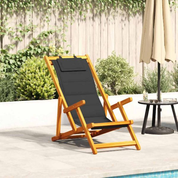 vidaXL Strandstuhl mit Armlehnen Klappbar Schwarz Akazie Textilene, 4108066