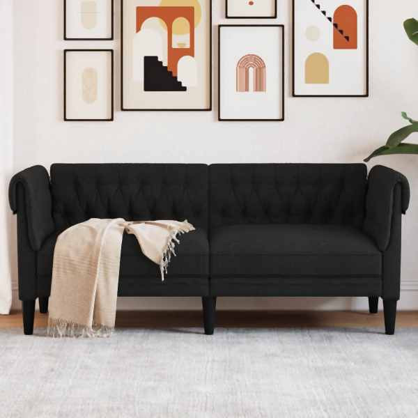 vidaXL Chesterfield-Sofa 2-Sitzer Schwarz Stoff, 372549
