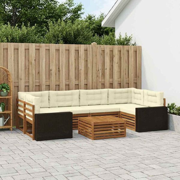 vidaXL Outdoor-Sofagarnitur mit Kissen 7-teilig Natur und Creme Polyester, 3383093