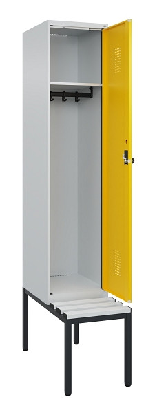 C+P Spind Evolo PLUS, 1 Abteile, 2120x400x815mm, 7035/1023, Haken 4, Drehriegel, Sitzfläche Kunststoff, Sitzbank, 0490507-12 S10055
