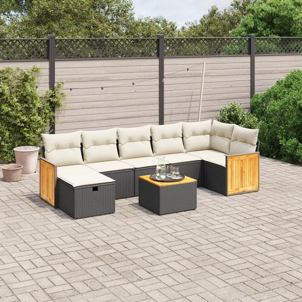 vidaXL 8-teilig Garten-Sofagarnitur mit Kissen Schwarz Poly Rattan, 3265753