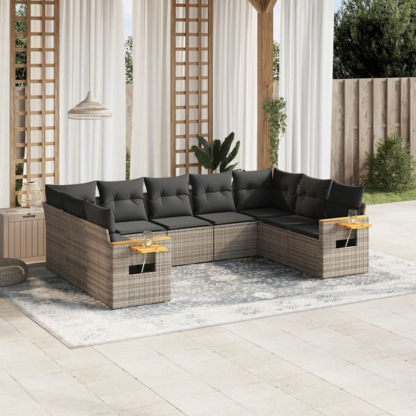 vidaXL 9-teilig Garten-Sofagarnitur mit Kissen Grau Poly Rattan, 3227117