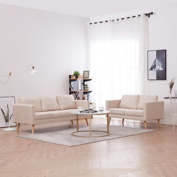 vidaXL 2-teilig Sofagarnitur Stoff Cremeweiß, 276851, 8719883666976