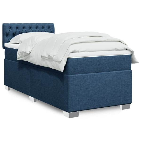 vidaXL Boxspringbett mit Matratze Blau 90x200 cm Stoff, 3288084