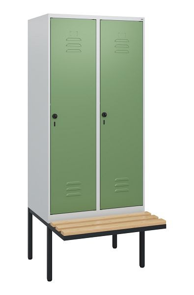 C+P Umkleidespind Classic PLUS, 2 Abteile, 1950x800x815mm, 7035/6011, Drehriegel, Buche-Sitzleisten, 0800405-22 S10006