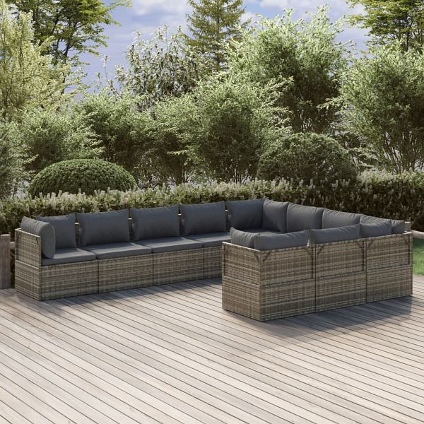 vidaXL 10-teilig Garten-Lounge-Set mit Kissen Grau Poly Rattan, 3157491