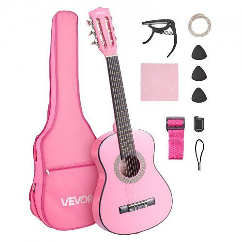 VEVOR Konzertgitarre 780 mm Klassik-Starter-Set, Nylonsaiten, Gigbag, Gurt, Stimmgerät, Saiten, Plektren, Kapodaster, Pink, JBGDJT30INCH4DNFX001V0