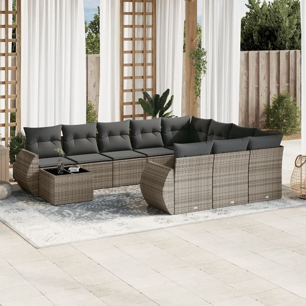 vidaXL 11-teilig Garten-Sofagarnitur mit Kissen Grau Poly Rattan, 3254267