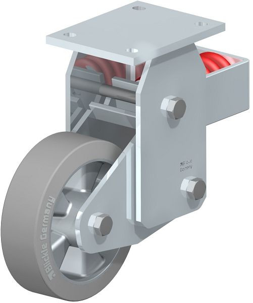 Blickle BHF-ALEV 160K-SG Stahlblech-Bockrolle, Schwerlast-Ausführung, mit Stahlfeder, Elastik-Vollgummi, Grau, 685099