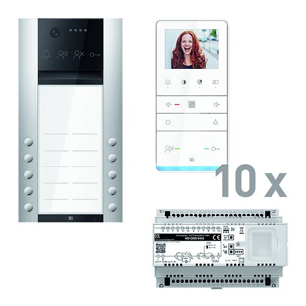 TCS Türkontrollsystem video: pack PRO 10WE Außenstation AVA 10T AP 10x Freisprecher IVW6511 Steuergerät, PVAF102/003