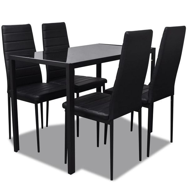 vidaXL Essgruppe Tisch Stühle 5-teilig Kunstleder Schwarz, 275412