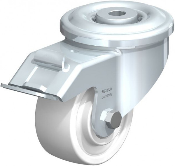 Blickle LKR-SPO 80K-FI Stahlblech-Lenkrolle, schwere Ausführung, mit Rückenloch & Feststeller, Polyamid, Weiß, 754868