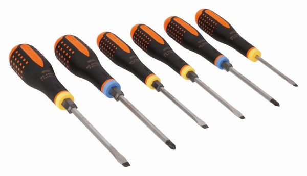 Bahco Ergo™ Schraubendreher-Satz, Schlitz+PZ, 6-teilig, Inhalt: 0.6x3.5x75, 0,8x4,5x100, 1.0x5.5x100, 1.2x6.5x125, PZ1x100, PZ2x125, BE-9882TB